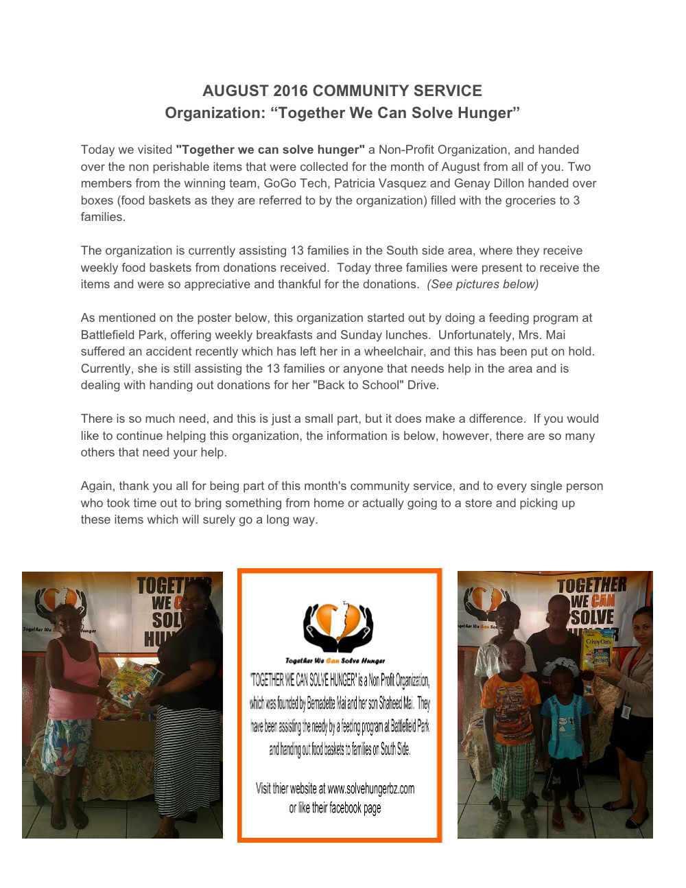 Protel BPO gives back to community by partnering with nonprofit "Together We Can Solve Hunger"