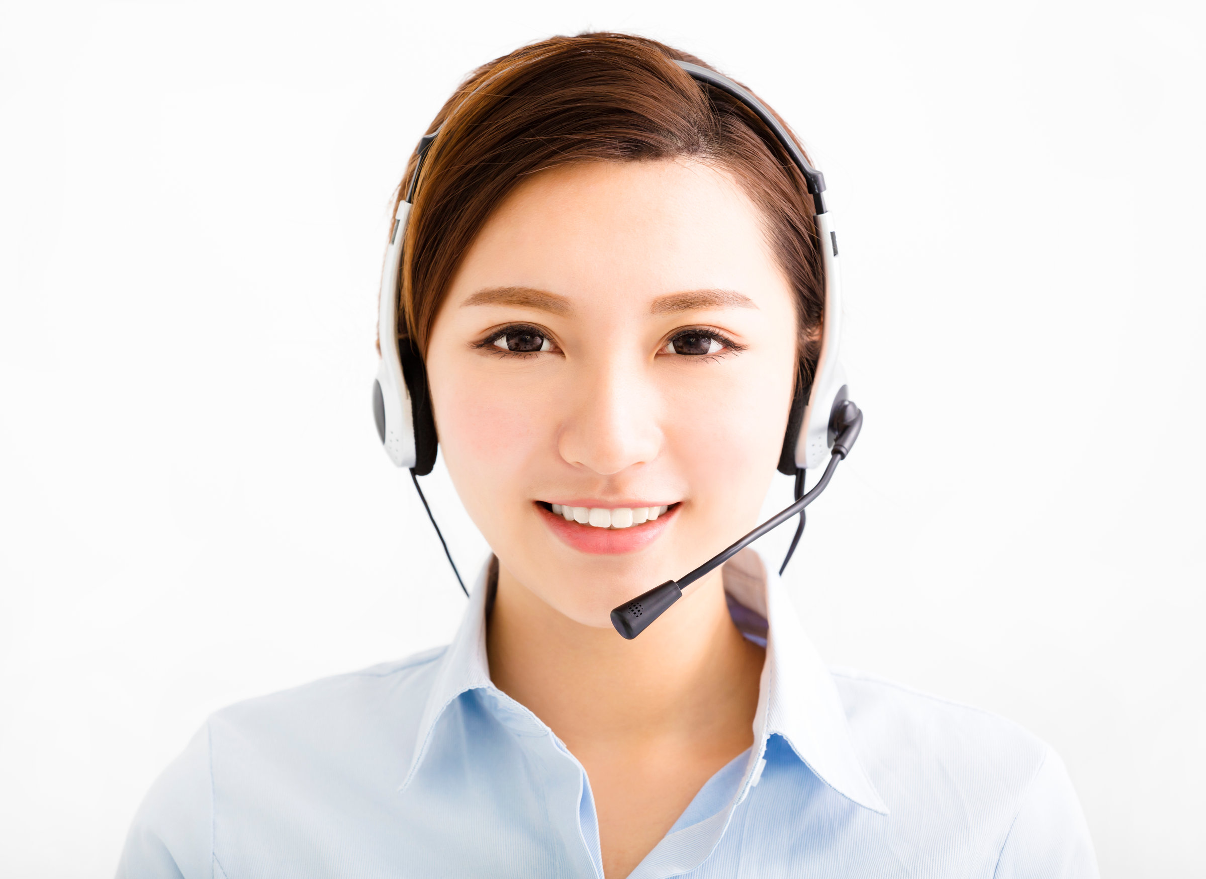 Smiling agent business woman with headsets