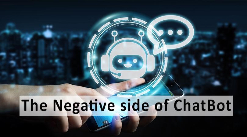 Image of robot and a textbox that says, "The negative side of ChatBot."